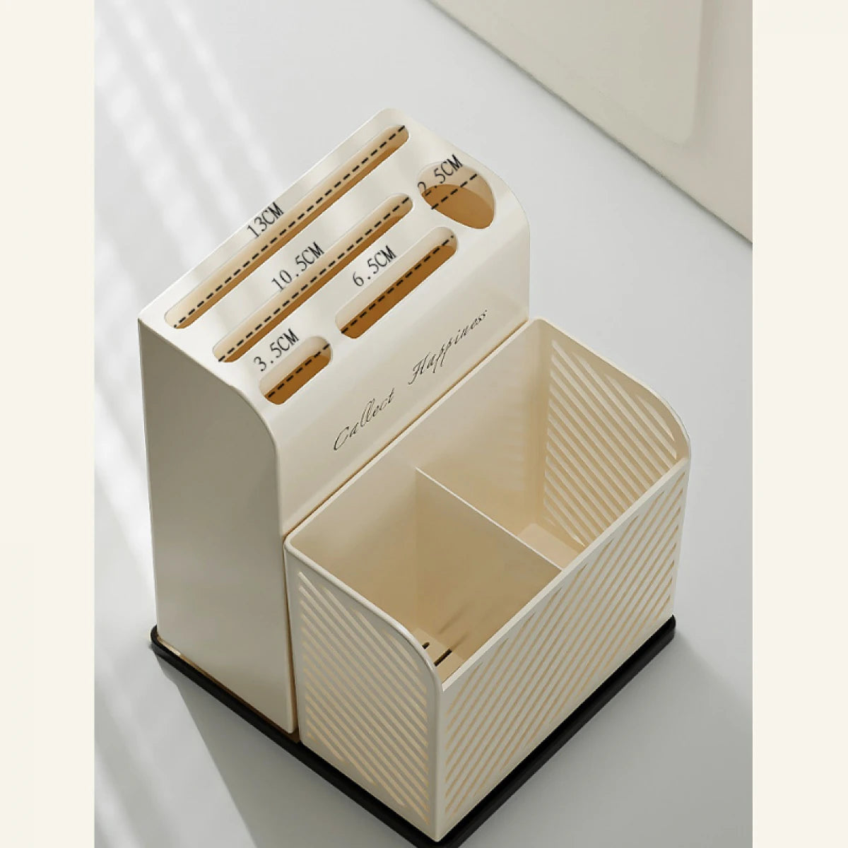 Suport ustensile bucatarie, recipient cutite, 3 compartimente, plastic, 21 x 16 x 15 cm, alb