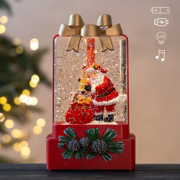 Lampa decorativa Craciun cu lumina si muzica Mos Craciun sau Om de zapada „Fundita festiva”, 18 cm