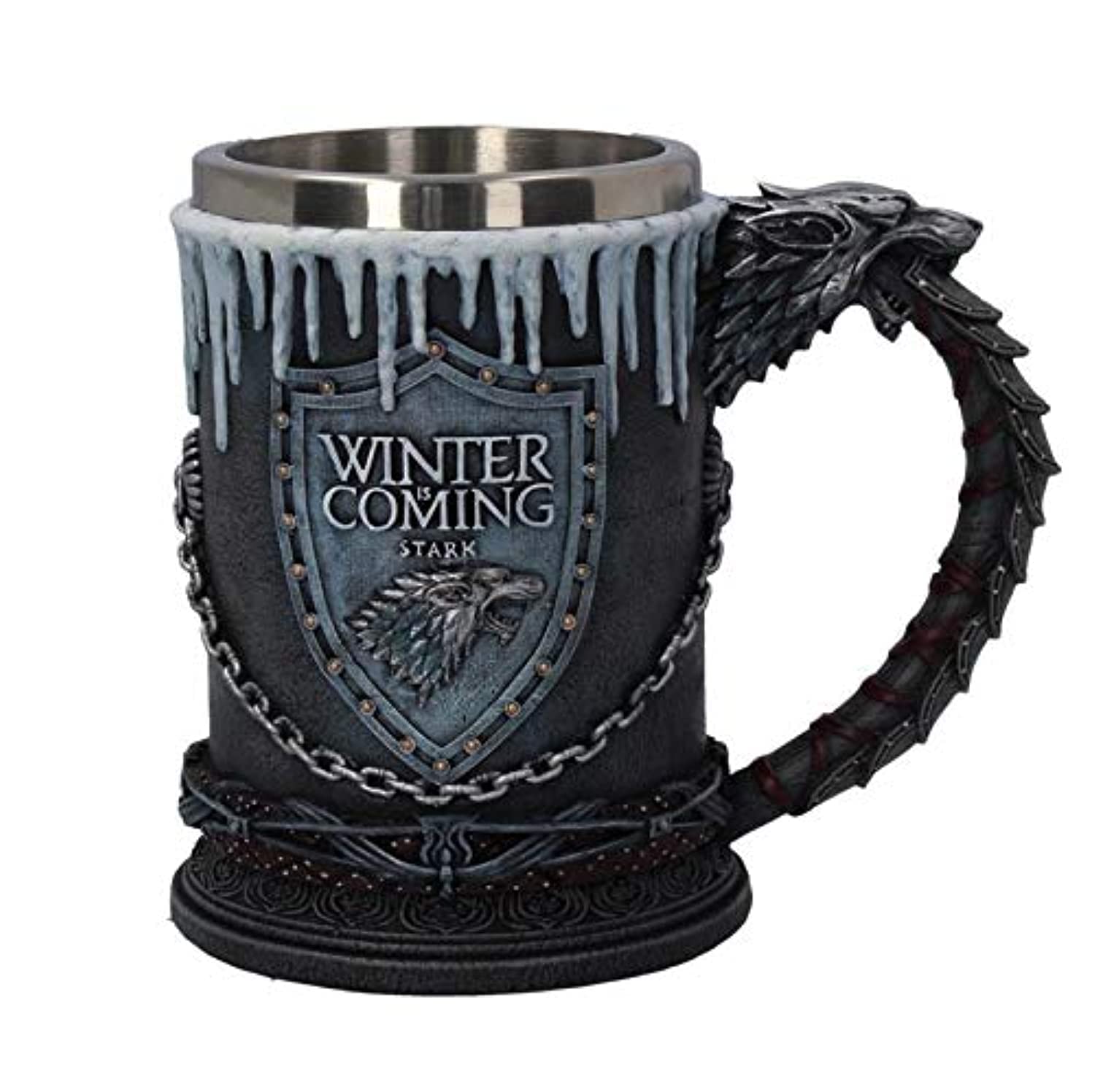Halba de bere medievala 600 ml Winter is Coming, maner dragon, efect gheata, interior inox