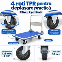 Carucior platforma, pliabil pentru transport marfa, capacitate pana la 300 kg