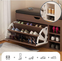 Dulap pentru pantofi tip bancheta, Alb/Maro - imagine 5