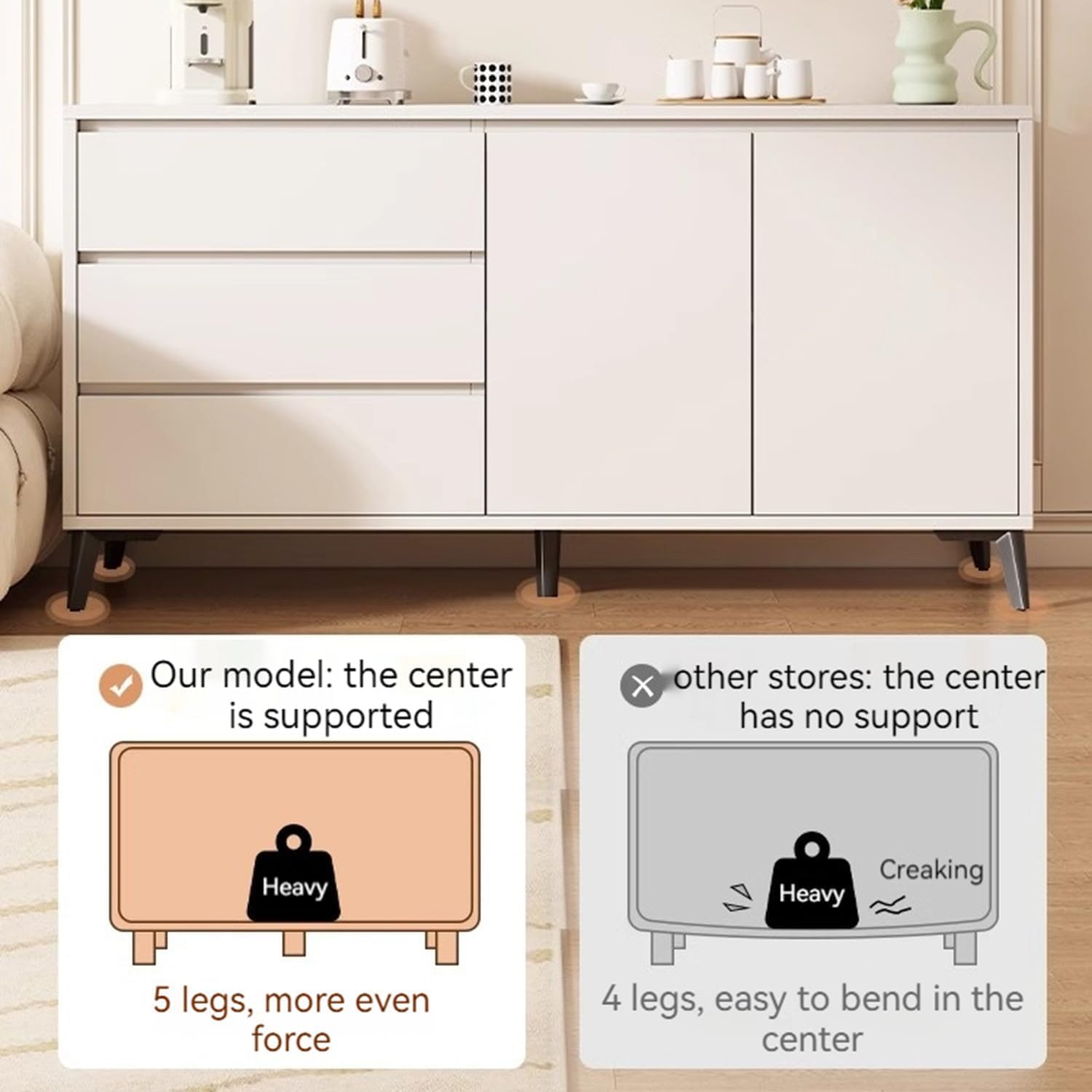 Comoda moderna si simpla cu 3 sertare si 2 usi, MDF, 140x40x75cm