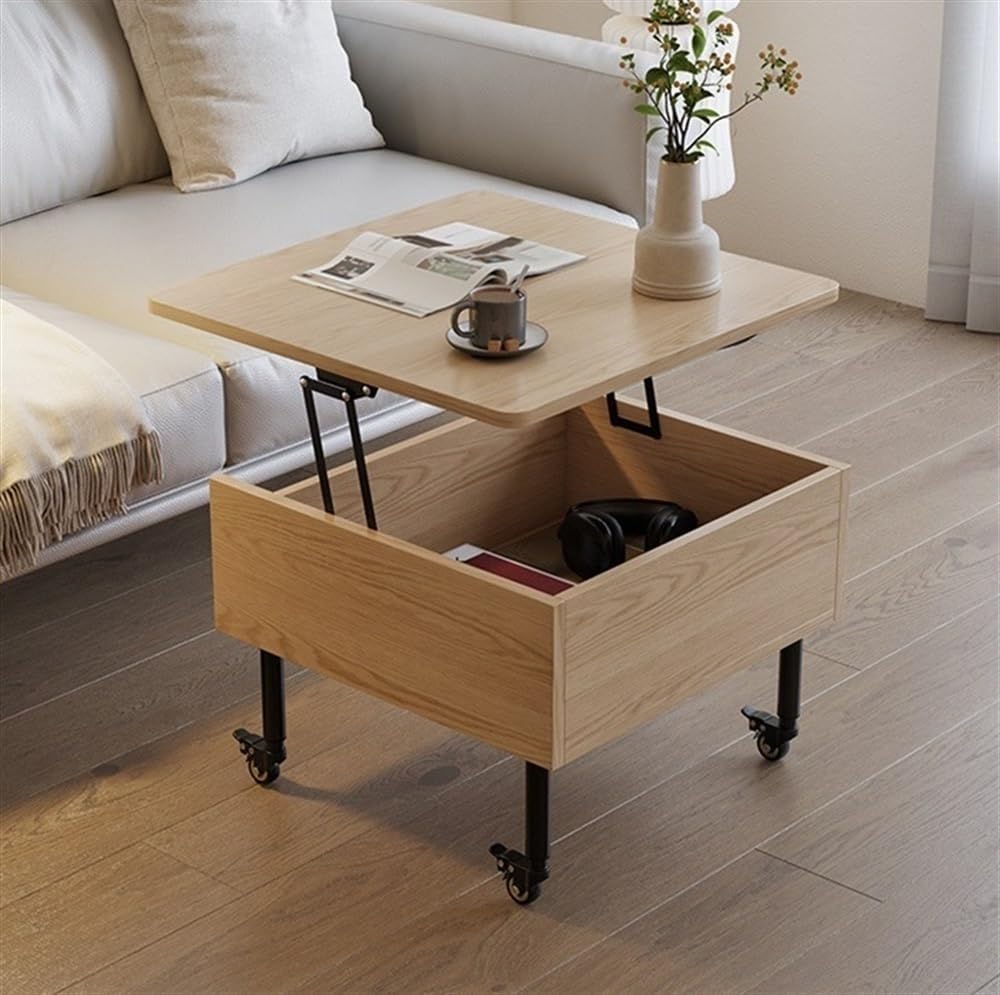 Masuta de cafea cu blat rabatabil, spatiu de depozitare si roti pivotante, 55x55x48cm