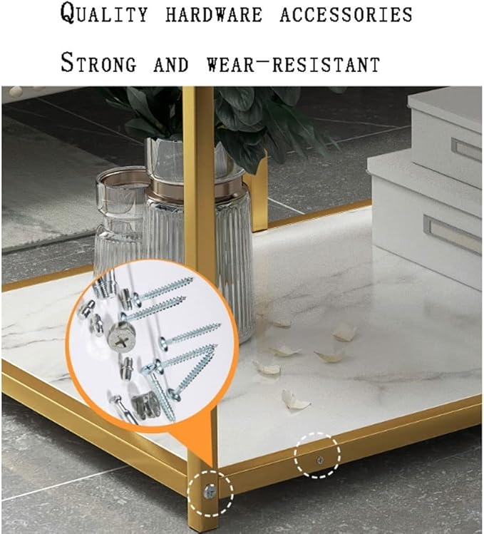 Masuta moderna cu blat tip marmura si cadru metalic auriu – 3 nivele de depozitare 60 x 40 x 68 cm