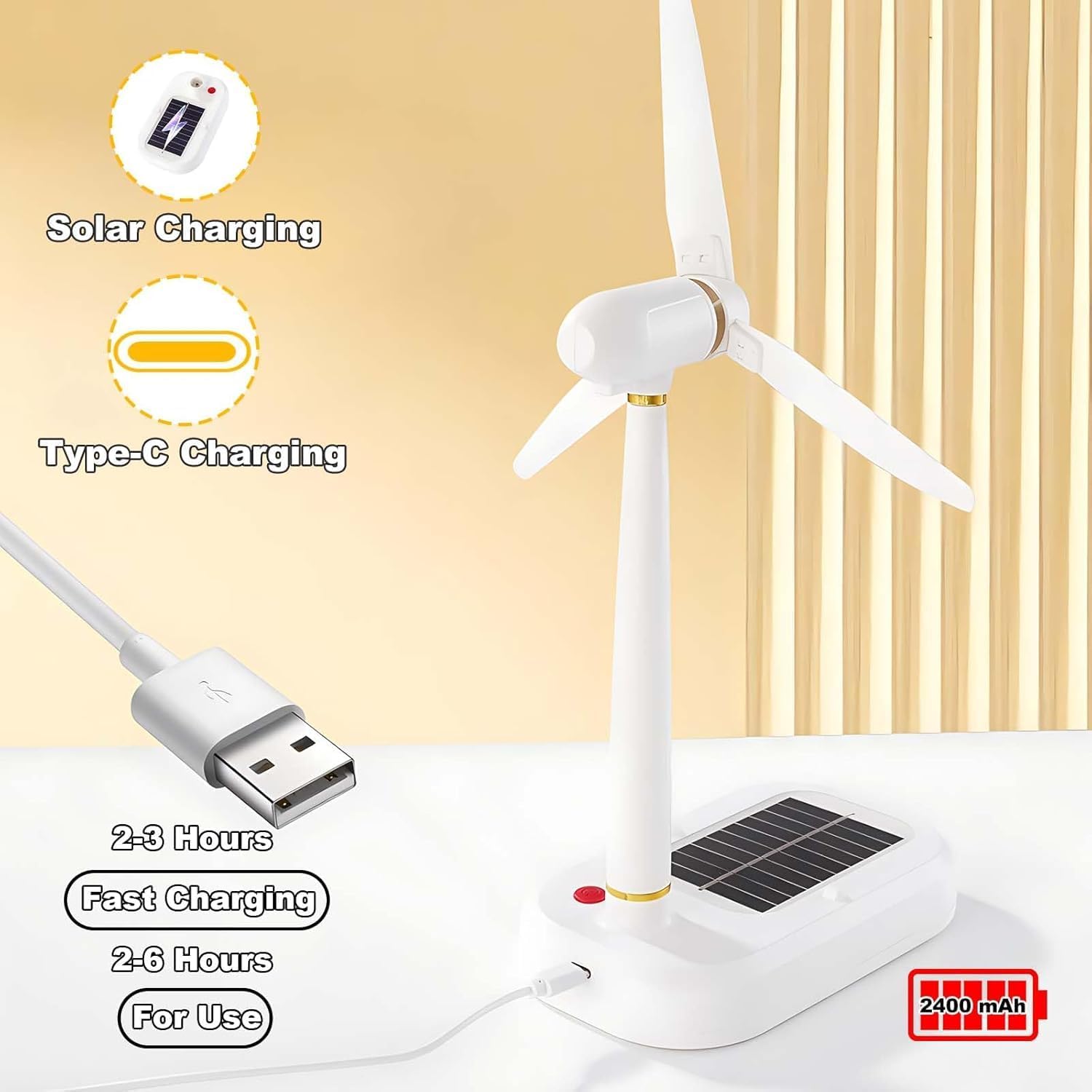 Lampa ventilator 2-în-1 cu panou solar și USB