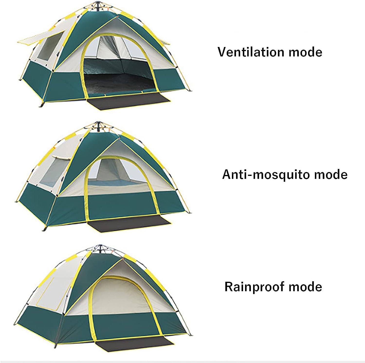 Cort camping 3-4 persoane cu deschidere automata pop-up, impermeabil, protectie UV, 2 usi