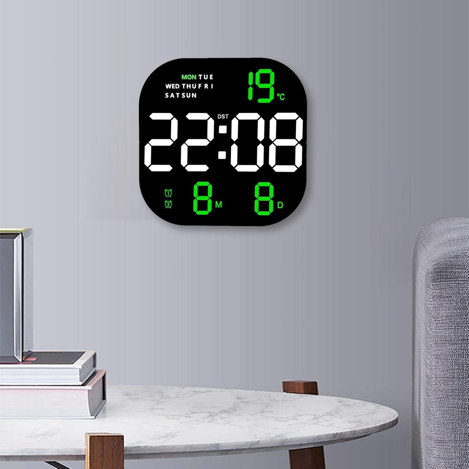Ceas digital de birou sau perete cu telecomanda cu afisaj LED temperatura si alarma