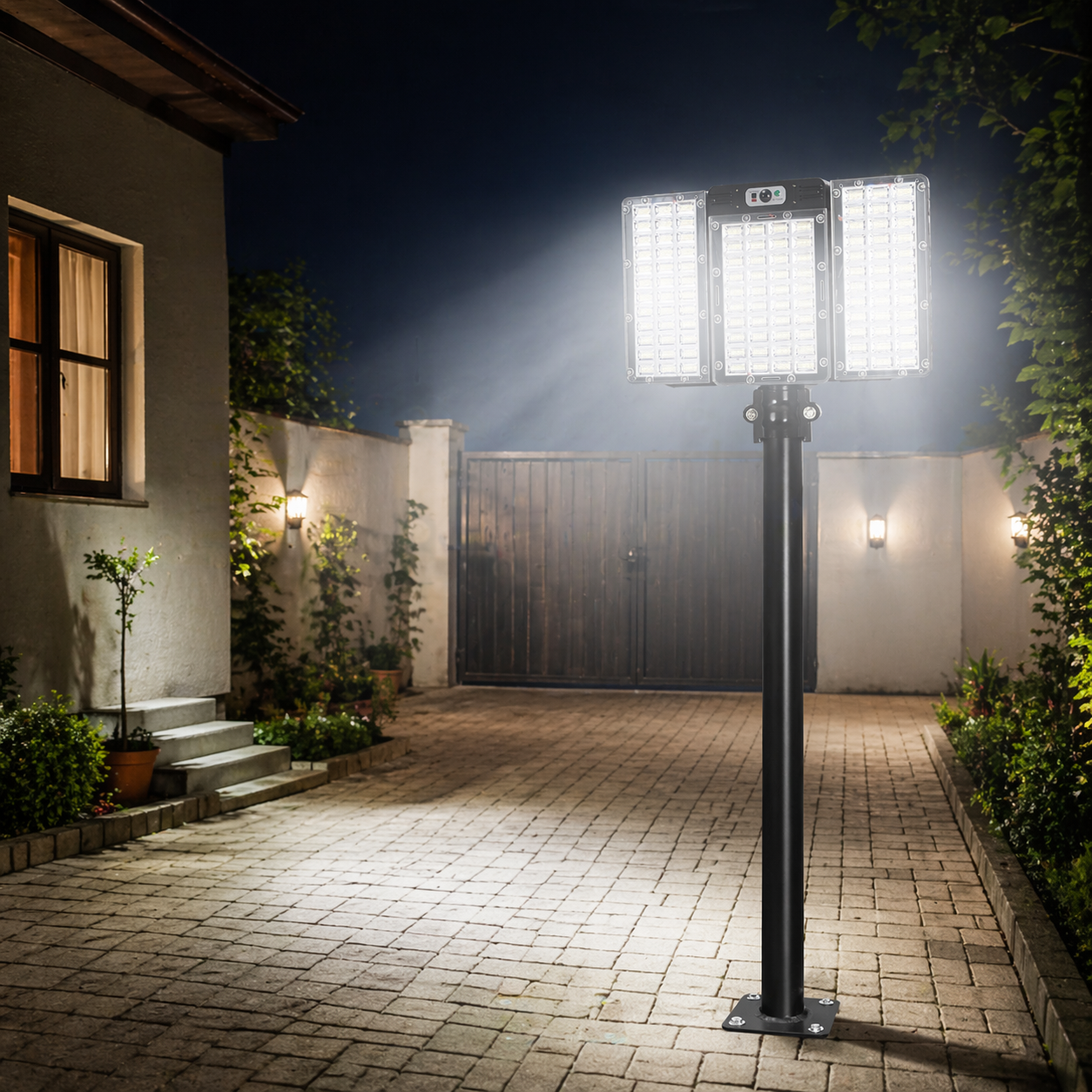 Lampa solara LED 560 SMD cu 3 panouri, senzor miscare si telecomanda
