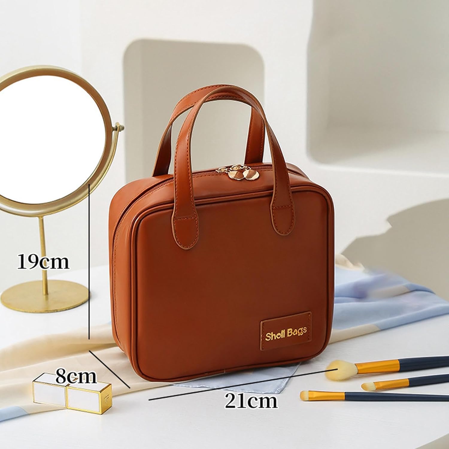 Geanta de Machiaj Portabila din Piele Ecologica, 21x19x8cm