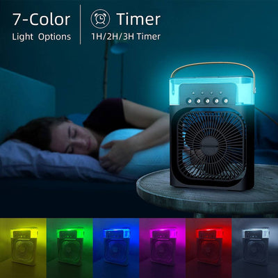 Ventilator portabil 3 în 1: racorire, umidificare și iluminare în 7 culori