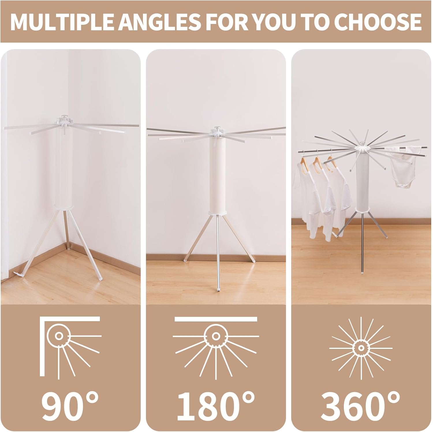 Uscator de rufe tip trepied, pliabil si compact, cu 16 brate rotative, pentru interior si exterior, 125cm