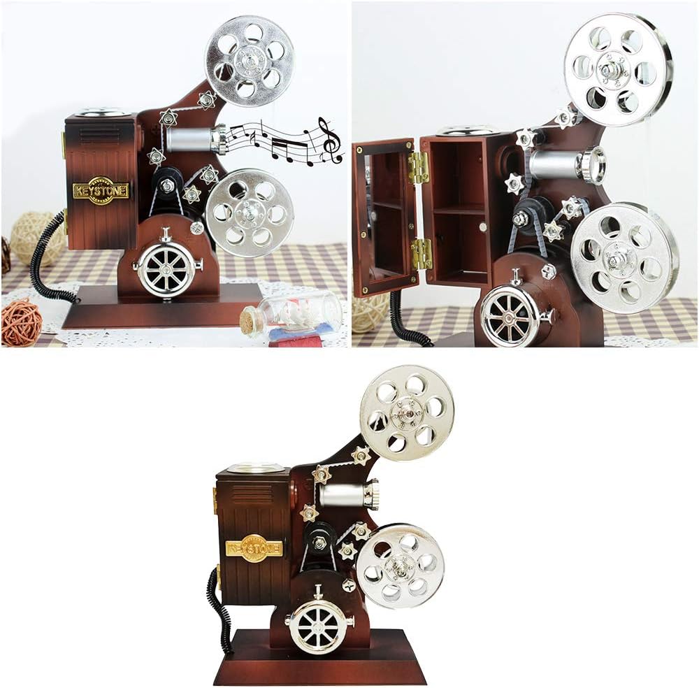 Cutie muzicala retro tip proiector de film, 20x6x16 plastic, maro