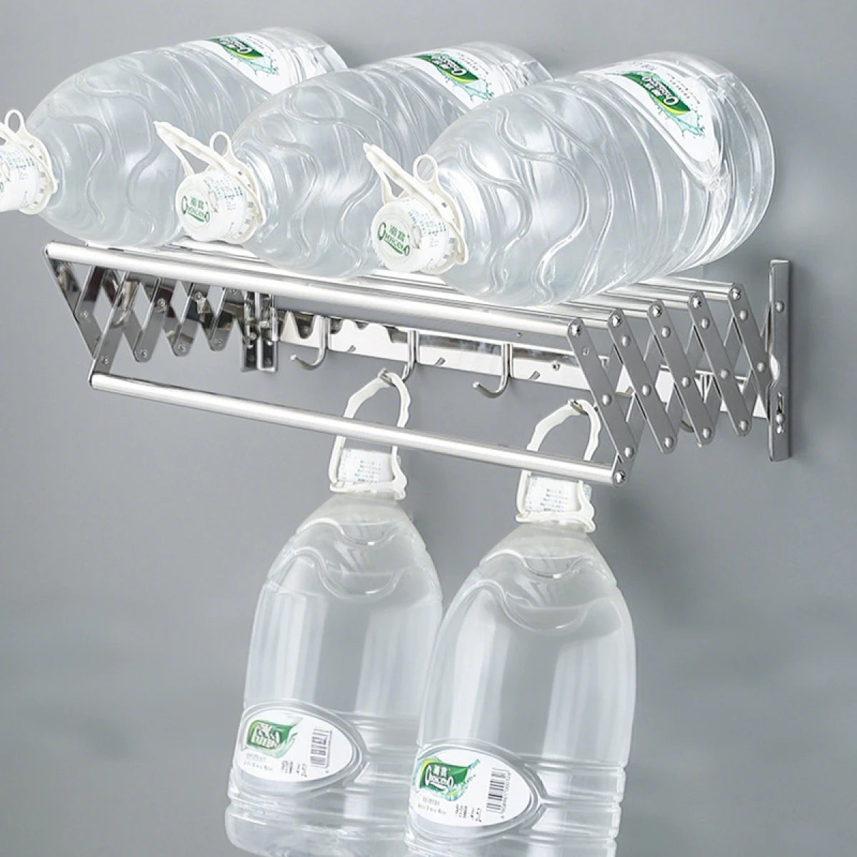 Suport pliabil pentru prosoape, inox, 7 bare, 5 carlige, 12-35.5 cm x 58 cm x 14.5 cm, argintiu