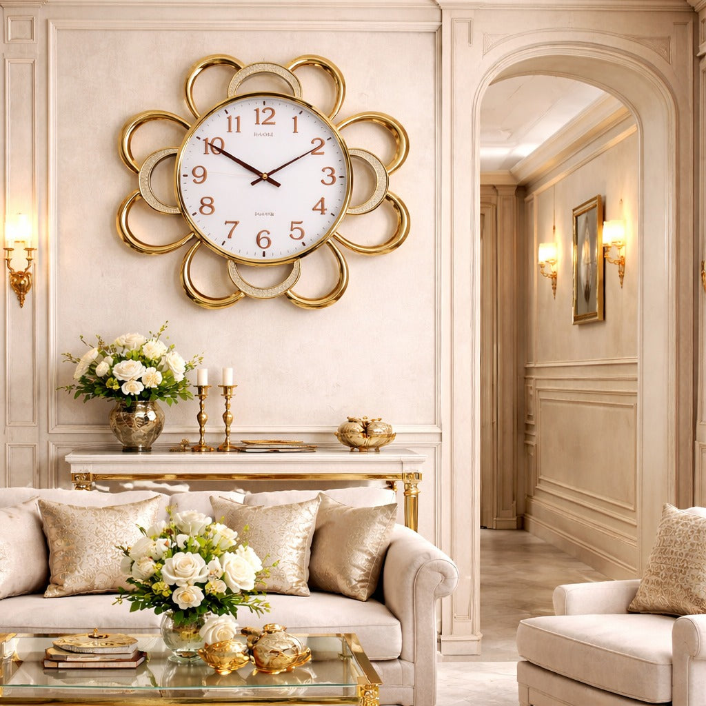 Ceas de perete decorativ floral 58 cm fosforescent design elegant modern silentios
