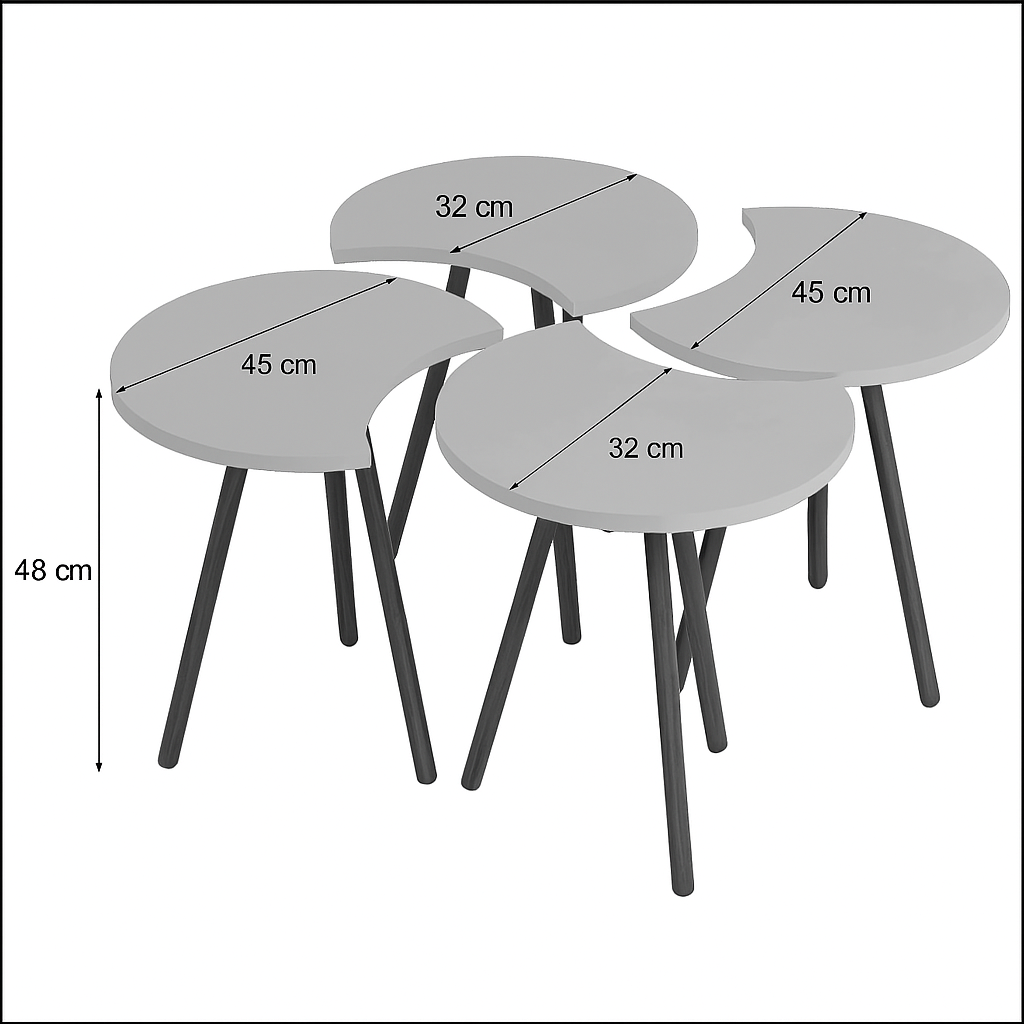 Set 4 Masute multifunctionale, utilizare individuala sau combinata, 48 x 77 x 77 cm