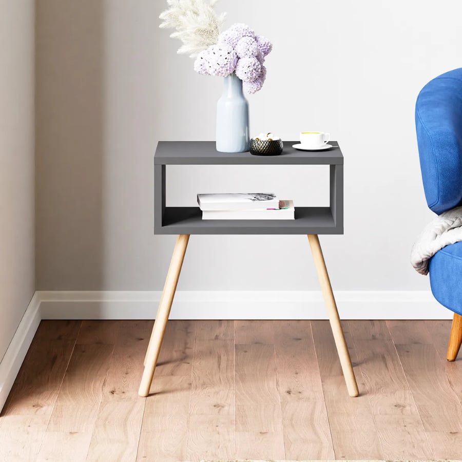 Noptiera cu picioare retro – 44 x 29 x 18 cm – cu raft de depozitare si design vintage