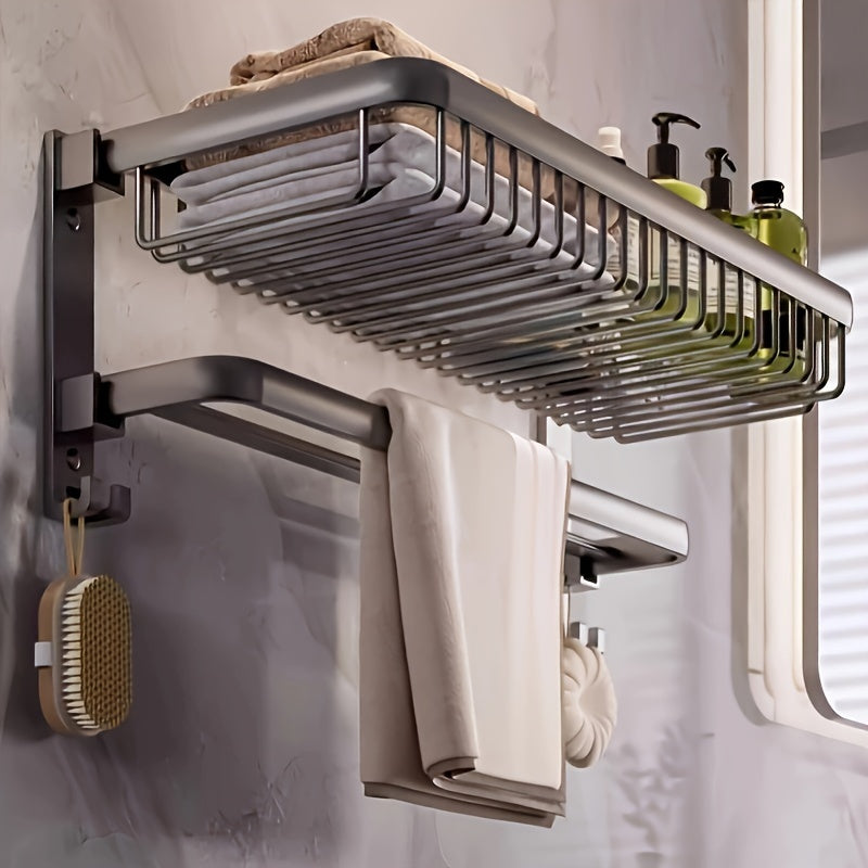 Suport dublu pentru prosoape – pliabil, cu 2 niveluri, din aluminiu și oțel carbon