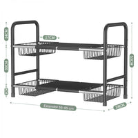 Raft metalic pentru depozitare sub chiuveta, extensibil 55-85 cm, 4 cosuri, 85 (L) x 25 (l) x (H) cm, negru - imagine 10