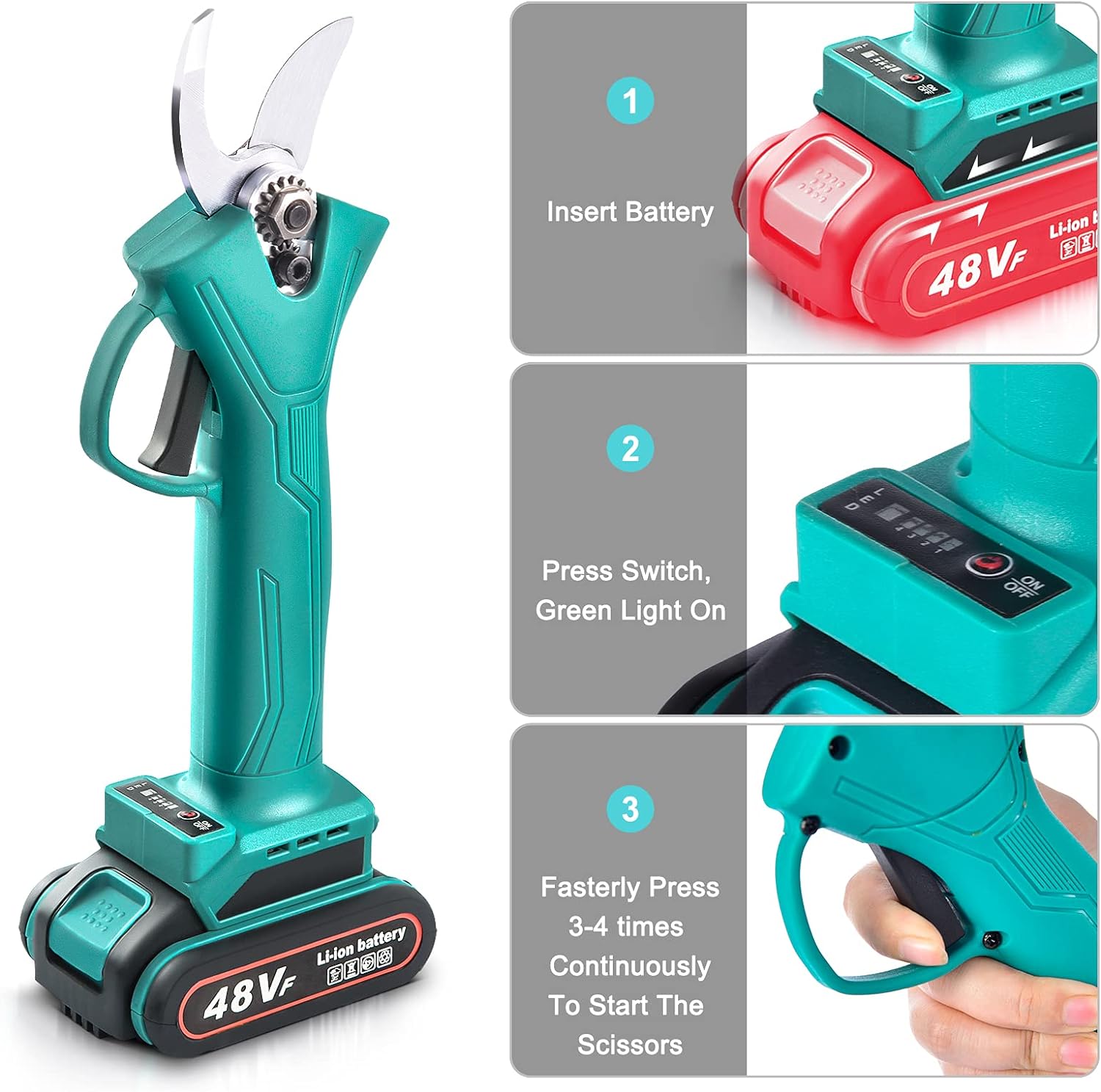 Foarfeca electrica pentru vita de vie si crengi, 2 acumulatori 21V-48V, 2Ah