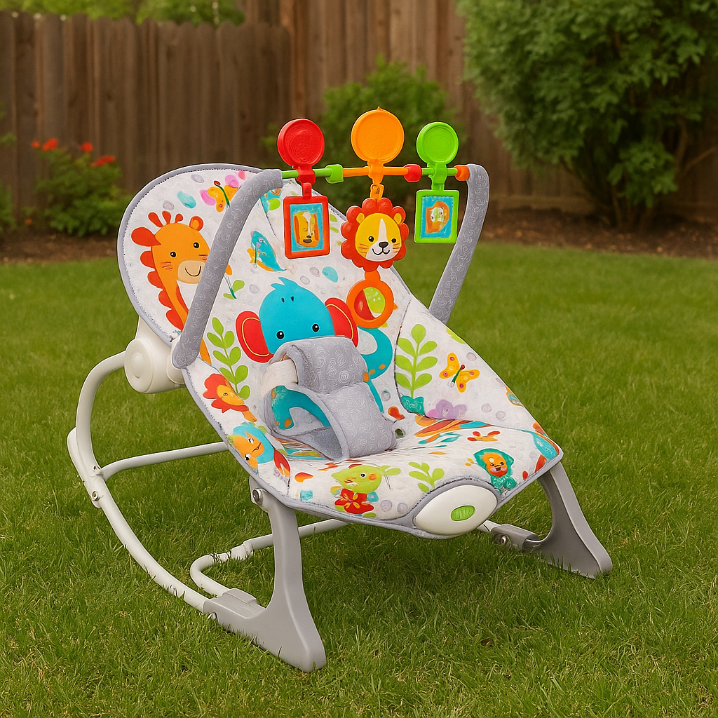 Balansoar multifunctional 3 in 1, 0-18kg, bara de jucarii detasabila, Muzica si Vibratii linistitoare, cadru metalic rezistent, ransformabil