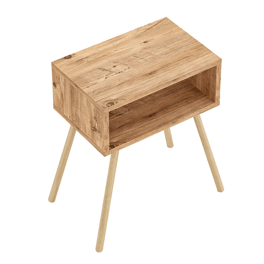 Noptiera cu picioare retro – 44 x 29 x 18 cm – cu raft de depozitare si design vintage