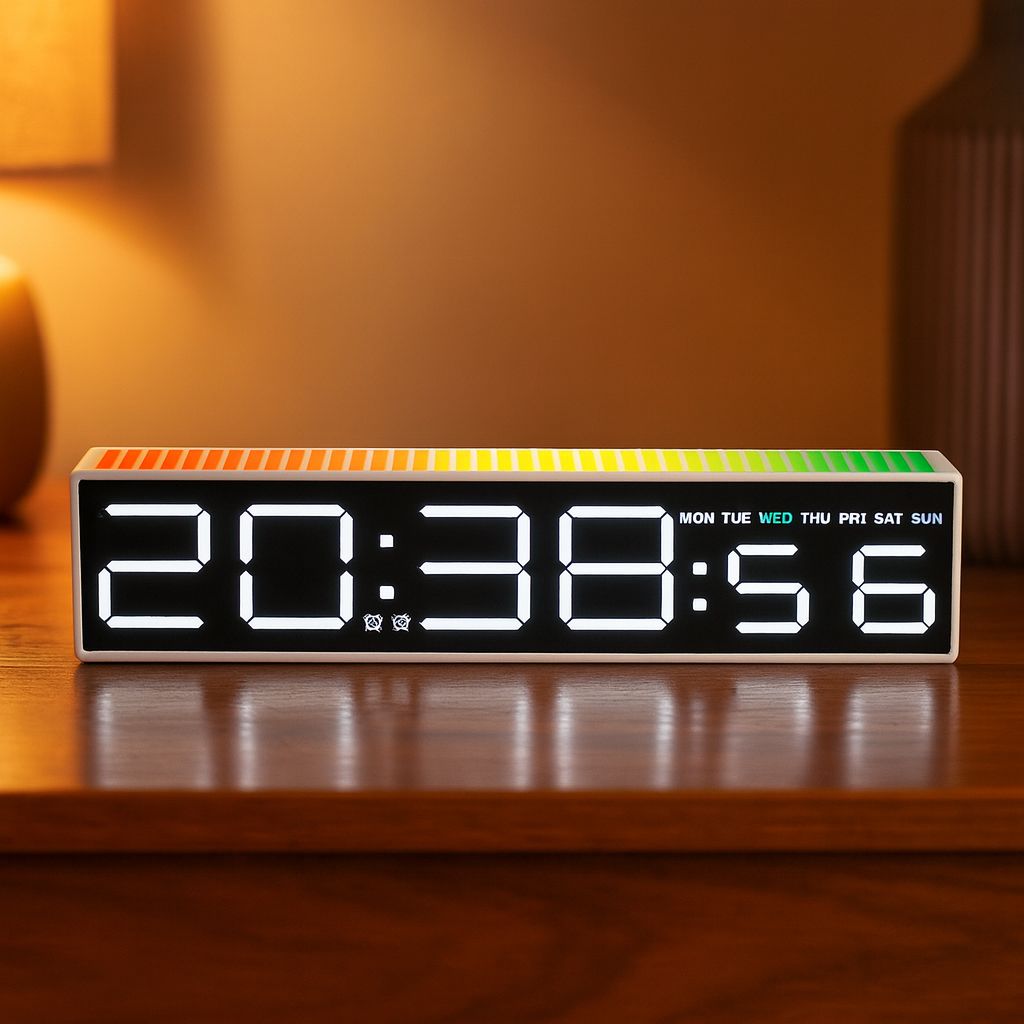 Ceas Electronic LED cu 2 Moduri de Afișare 9 Culori si Functie Pickup Reactiva la Sunet