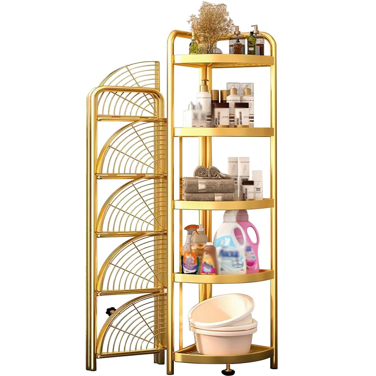 Etajera metalica pliabila pentru colt, 5 niveluri, 157x51x51cm