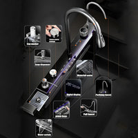 Chiuveta Bucatarie Multifunctionala Negru Grafit cu 2 Cascade, Robinet Cascada, Afisaj Digital Temperatura, Accesorii Incluse