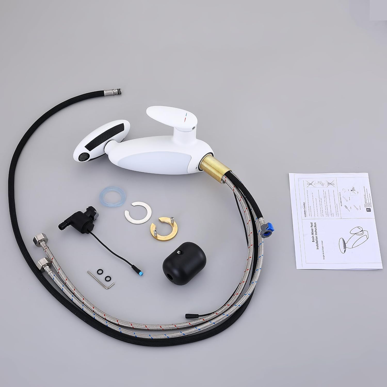 Baterie Chiuveta Baie Premium, 4 Tipuri de Jet, Cap Retractabil, Iluminare LED, Control Inteligent al Apei, Cartus Ceramic