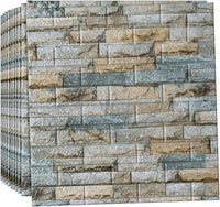 Tapet 3D caramida crem cu bleu auto-adeziv pentru interior, 70 x 77 cm - imagine 2