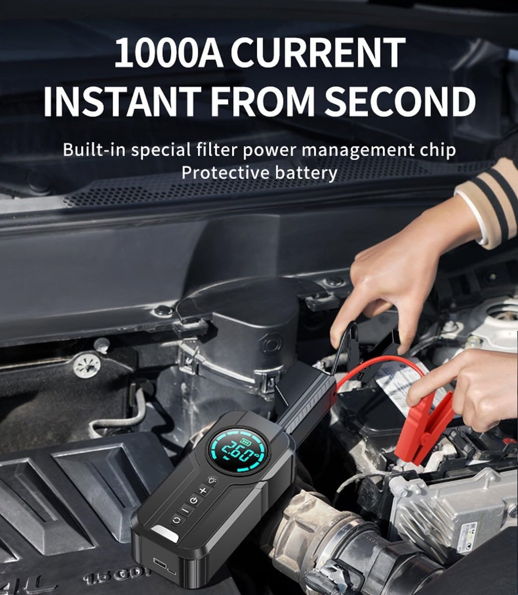 Compresor auto multifunctional 5 in 1 cu pornire urgenta, afisaj digital si baterie externa