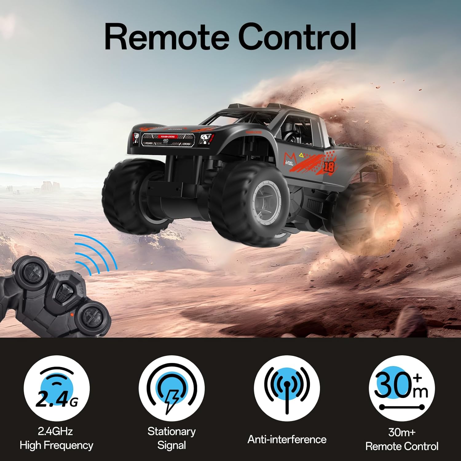 Masina cu telecomanda 2.4Ghz, 4WD, pentru uscat, apa si zapada, scara 1:16, tractiune 4x4