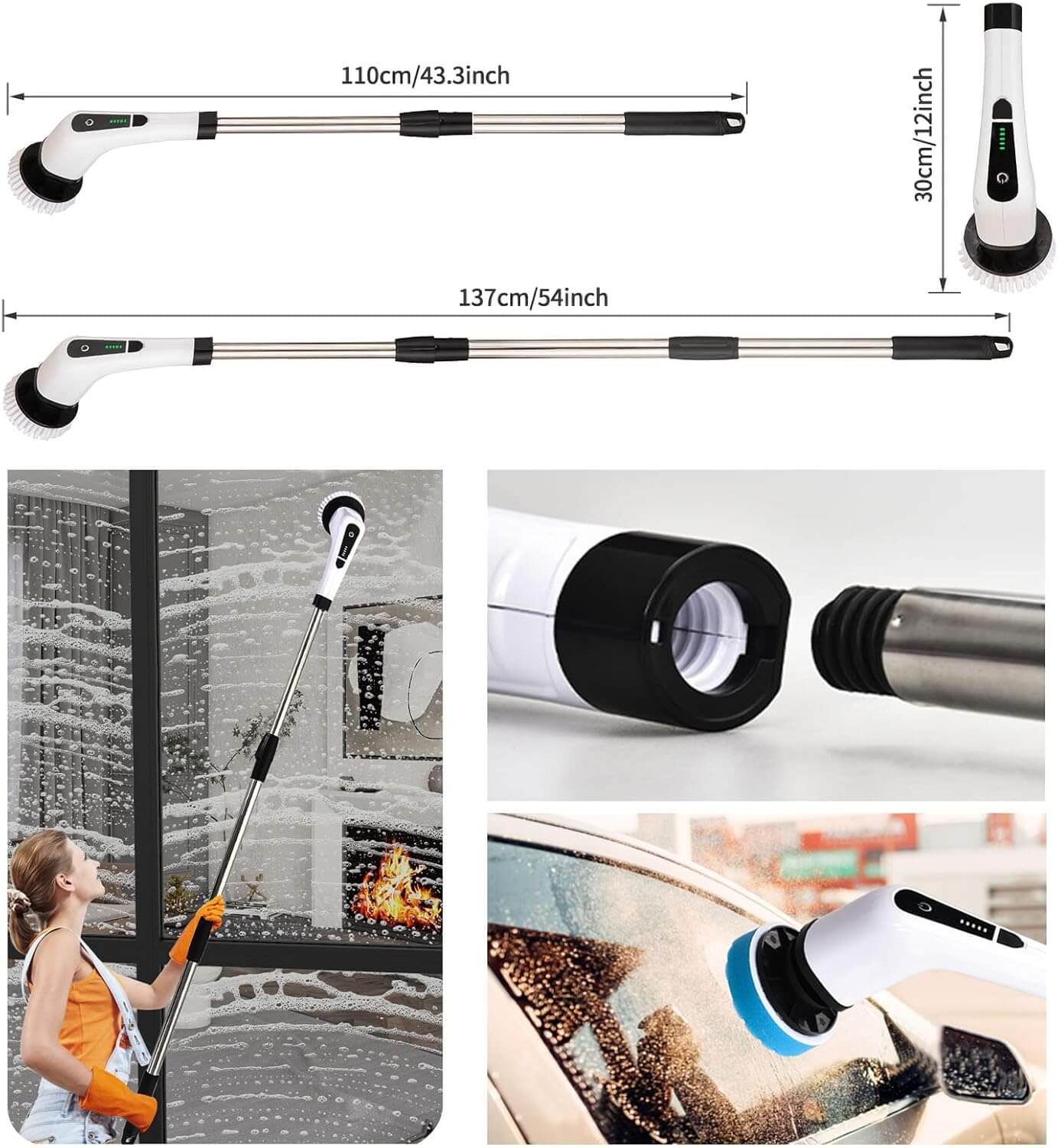 Perie electrica rotativa de curatare – 9 capete multifunctionale, 2 viteze, maner telescopic