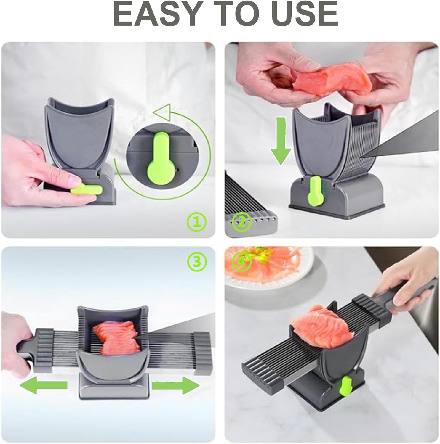 Feliator Profesional pentru Carne cu Lame Multiple din Inox Alimentar si Grosime Ajustabila (2-4mm) – Ideal pentru Tartar, Fasii, Felii si Cuburi de Carne