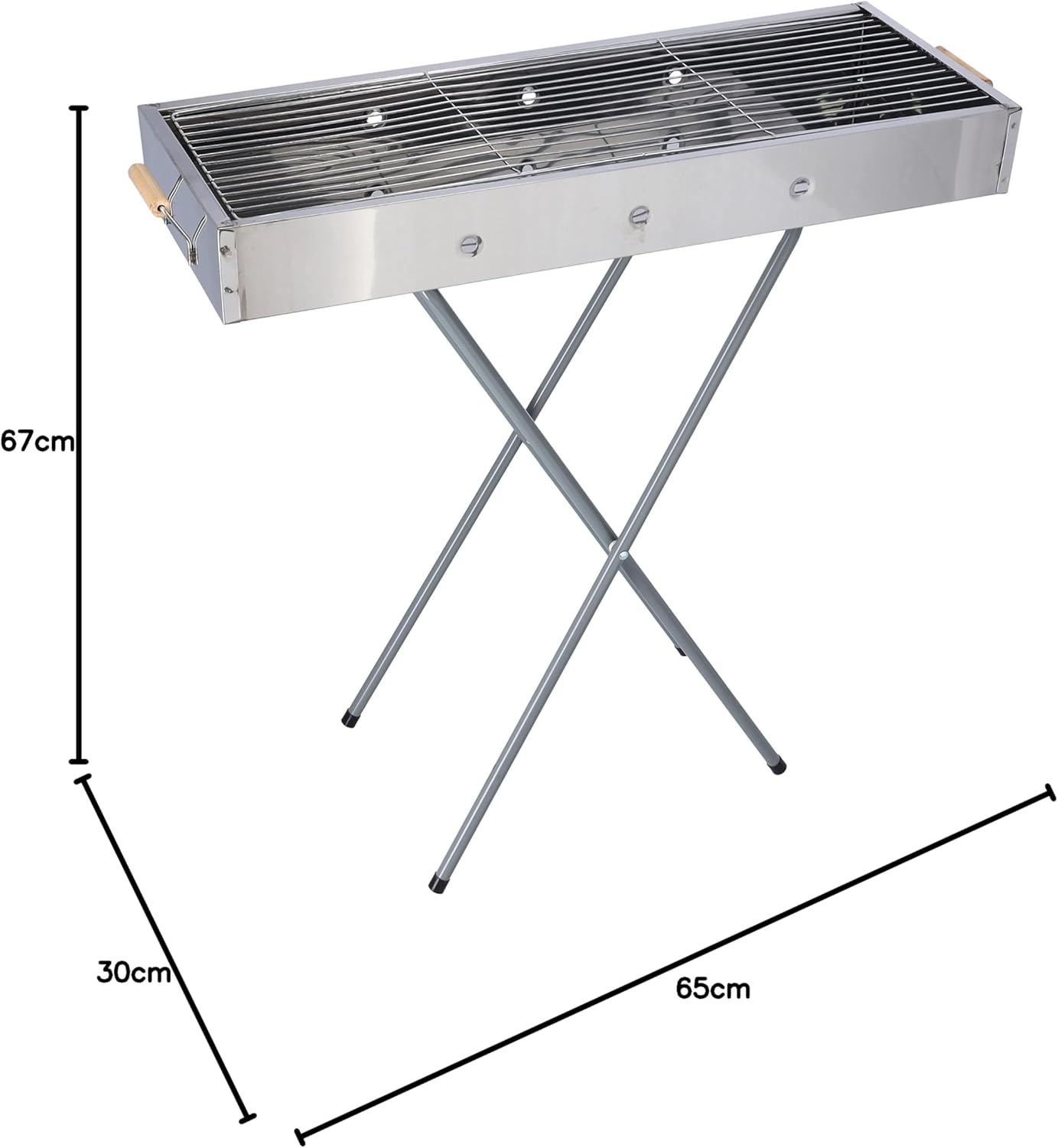Gratar pliabil portabil cu maner din lemn, 65x30x67 cm