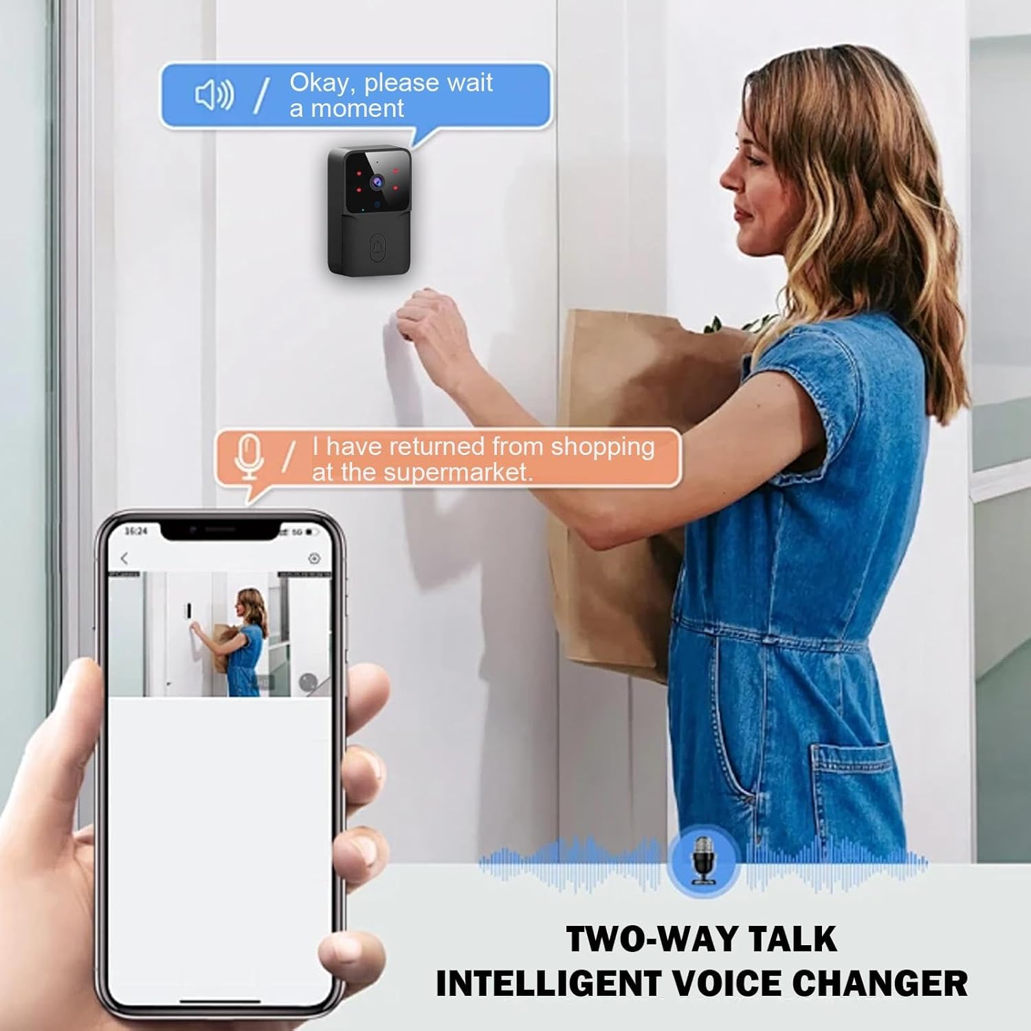 Sonerie Video Smart, Camera Supraveghere WiFi, Night Vision, Audio Bidirectional, Control Aplicatie Android/iOS