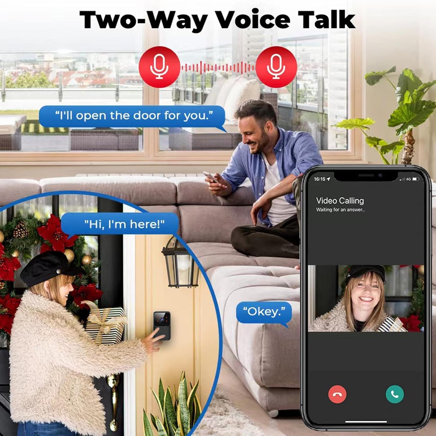 Sonerie Video Smart, Camera Supraveghere WiFi, Night Vision, Audio Bidirectional, Control Aplicatie Android/iOS