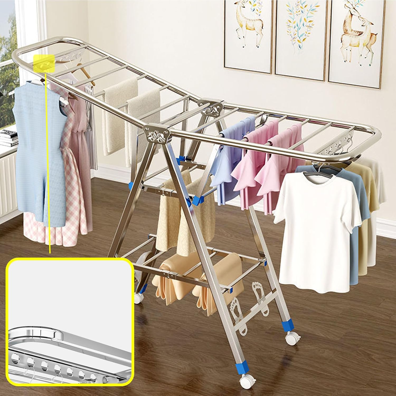 RESIGILAT - Uscator rufe pliabil metalic premium 150x90x46 cm – suport haine, dublu nivel, economisitor de spatiu