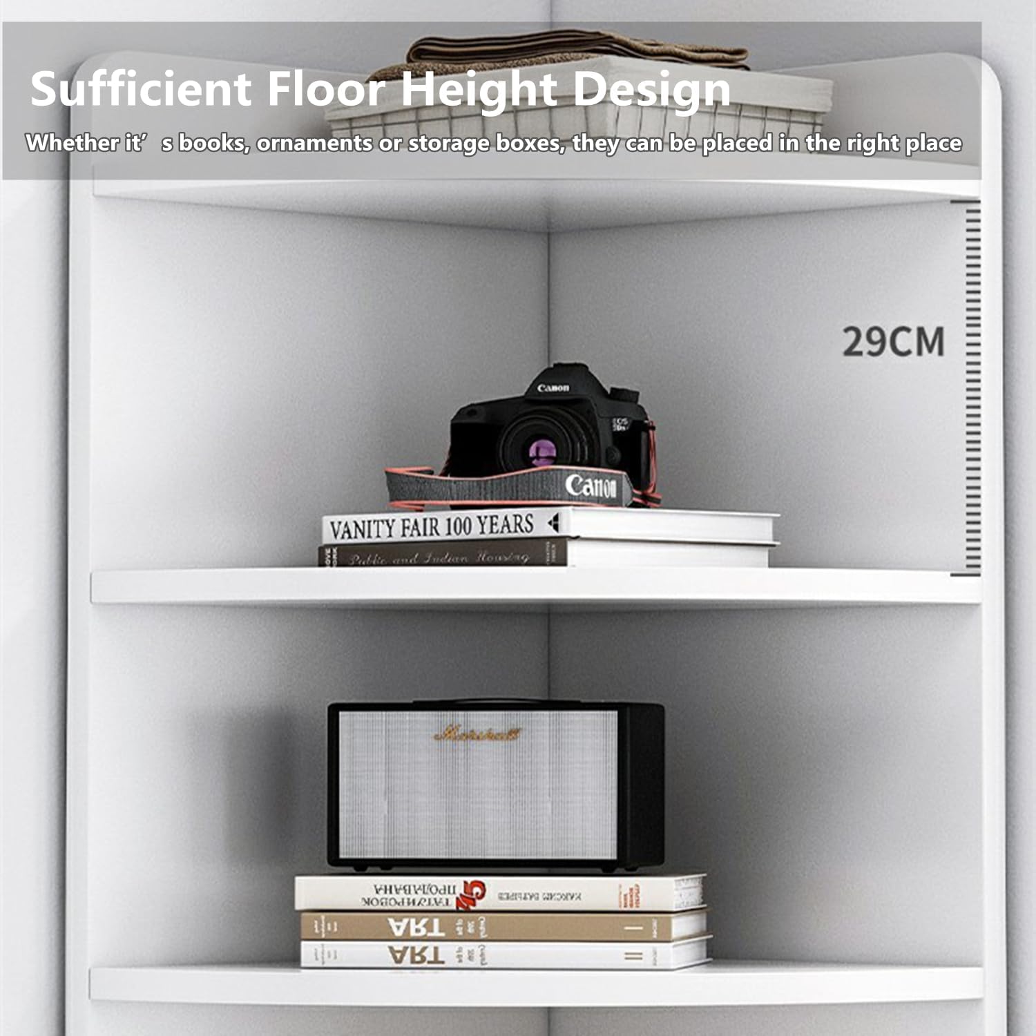 Biblioteca pentru colt cu 4 polite si dulap 2 usi, 180x50x50cm, alb