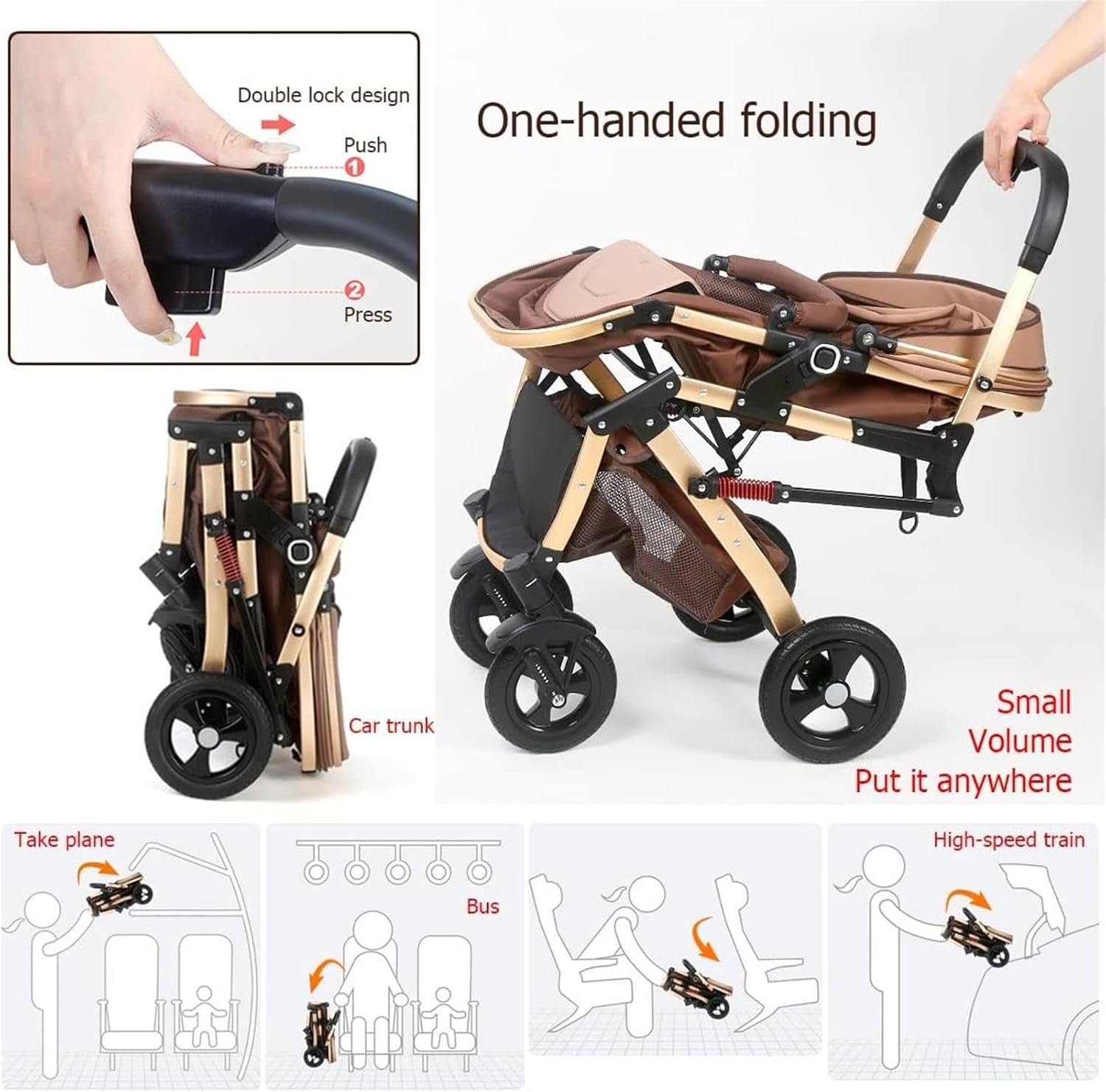 Carucior pliabil pentru copii, 3 în 1, Multifunctional – Landou, Scaun Auto si Carucior Sport