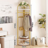 Cuier de colt, Metalic Auriu, cu Blaturi din MDF, 3 Rafturi, 6 Carlige, Inaltime 170 cm - imagine 8