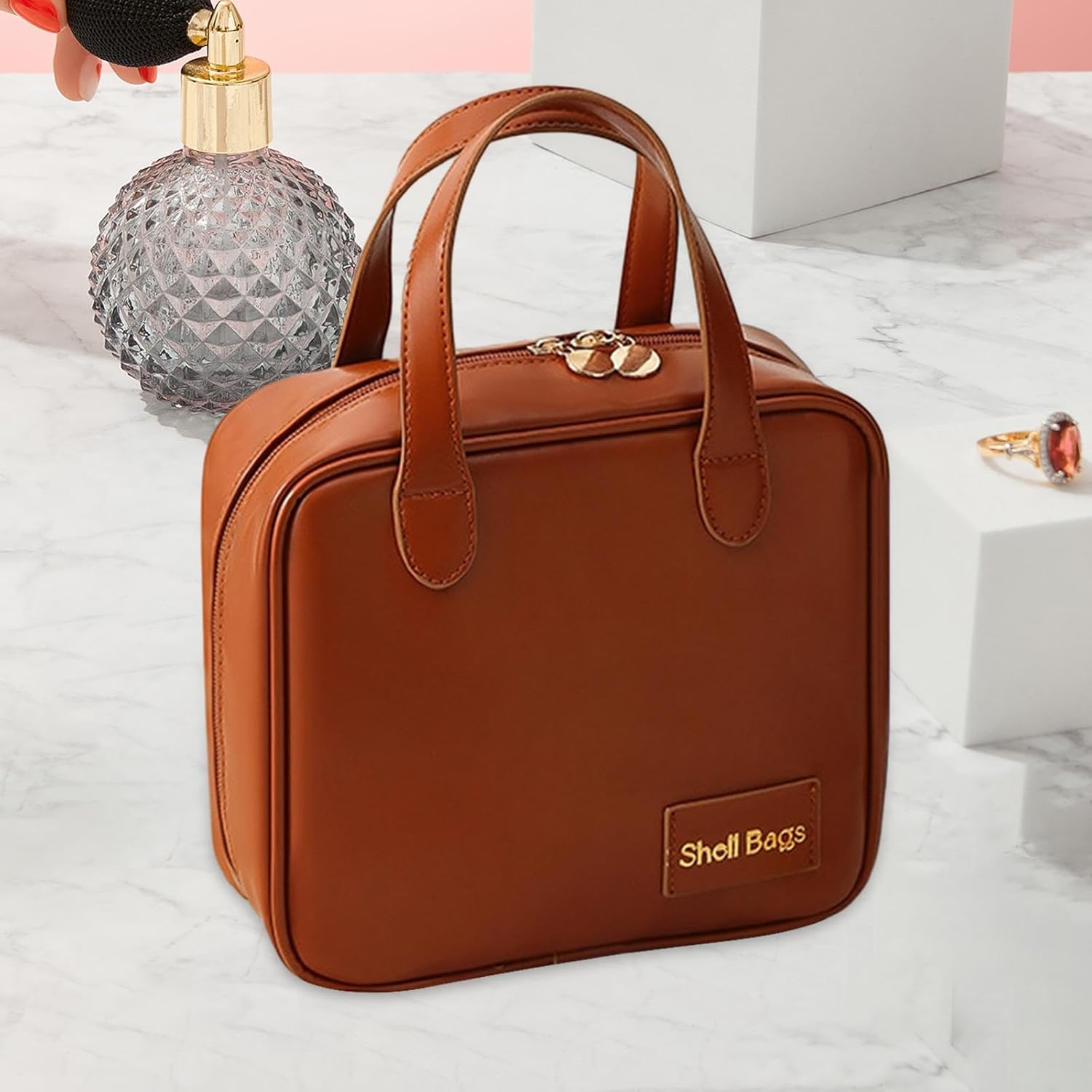 Geanta de Machiaj Portabila din Piele Ecologica, 21x19x8cm