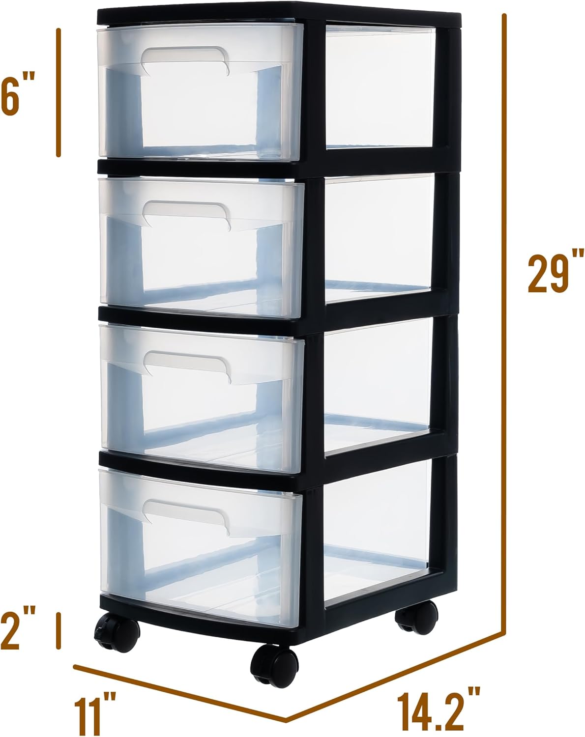 Dulap pe roti cu sertare transparenter, 4 x 20 L, Transparent