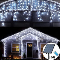 Instalatie Craciun 13 metri turturi, franjuri inegali cu 300 LED-uri, alimentare solara - imagine 2