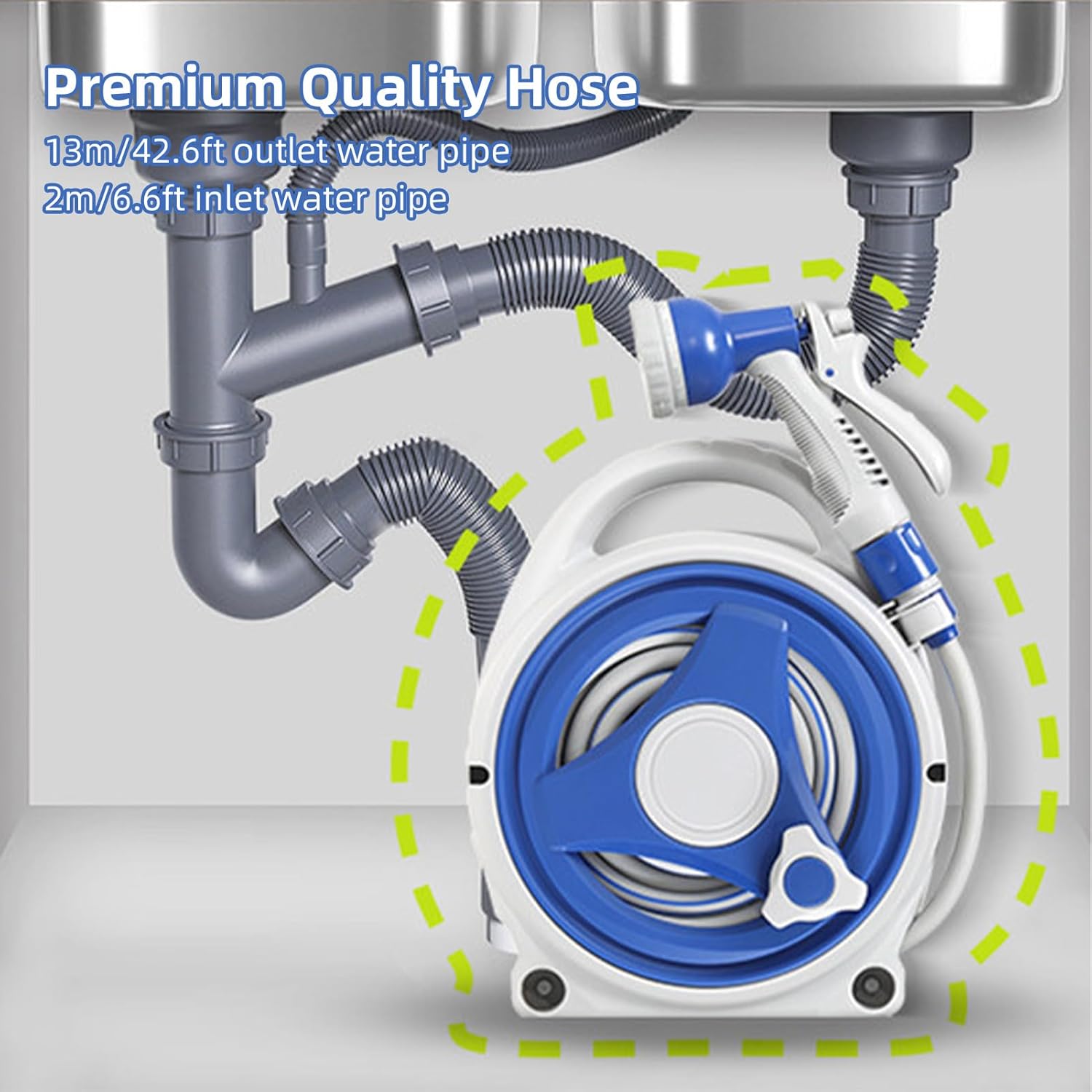 Furtun gradina extensibil cu tambur, pistol cu 8 jeturi, sistem de blocare automată – 15m