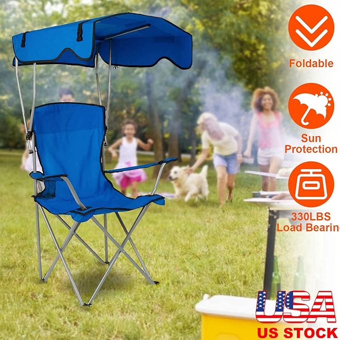 Scaun de plajă pliabil cu copertină solară 124 x 75 x 50 cm