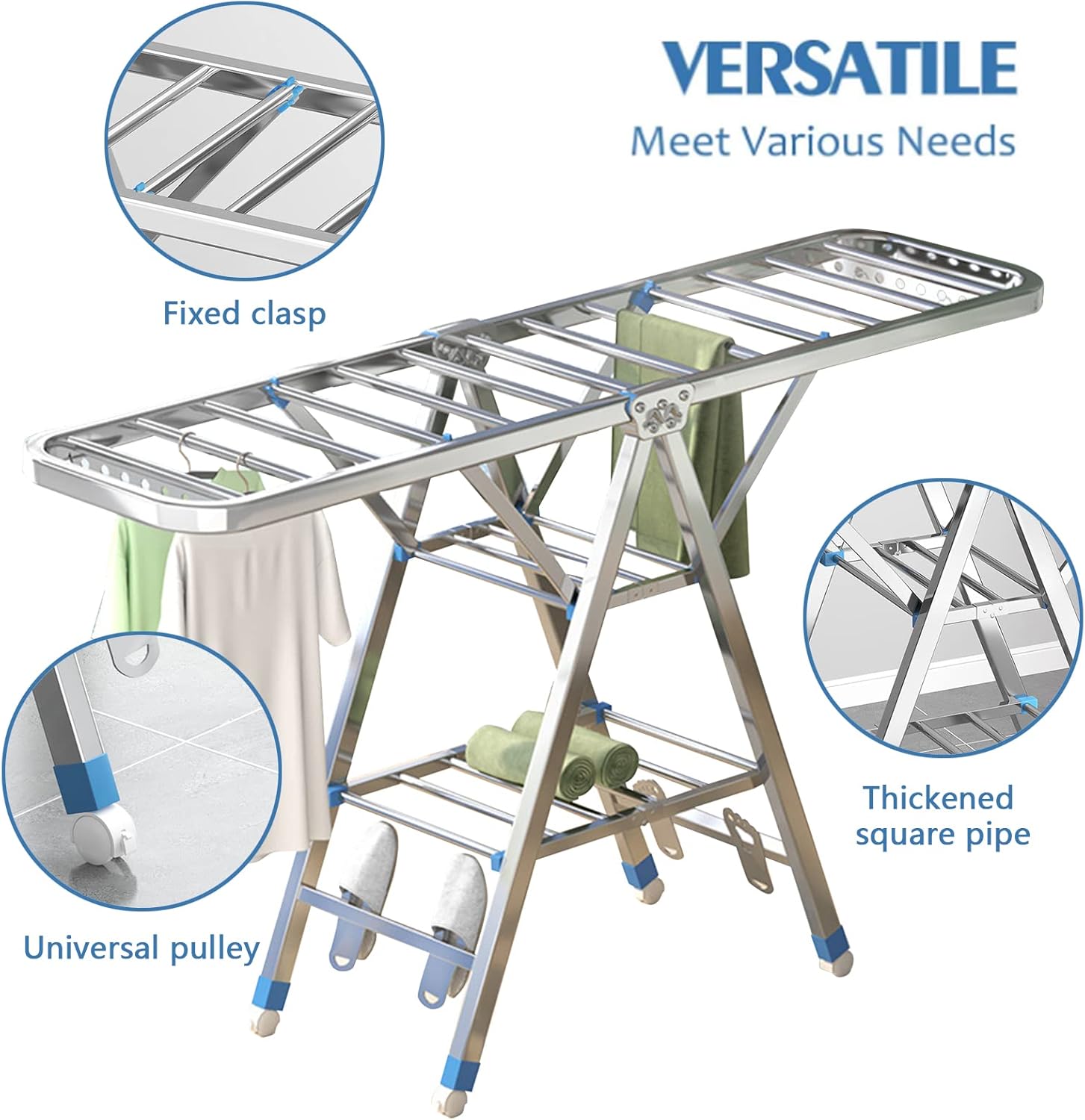 RESIGILAT - Uscator rufe pliabil metalic premium 150x90x46 cm – suport haine, dublu nivel, economisitor de spatiu