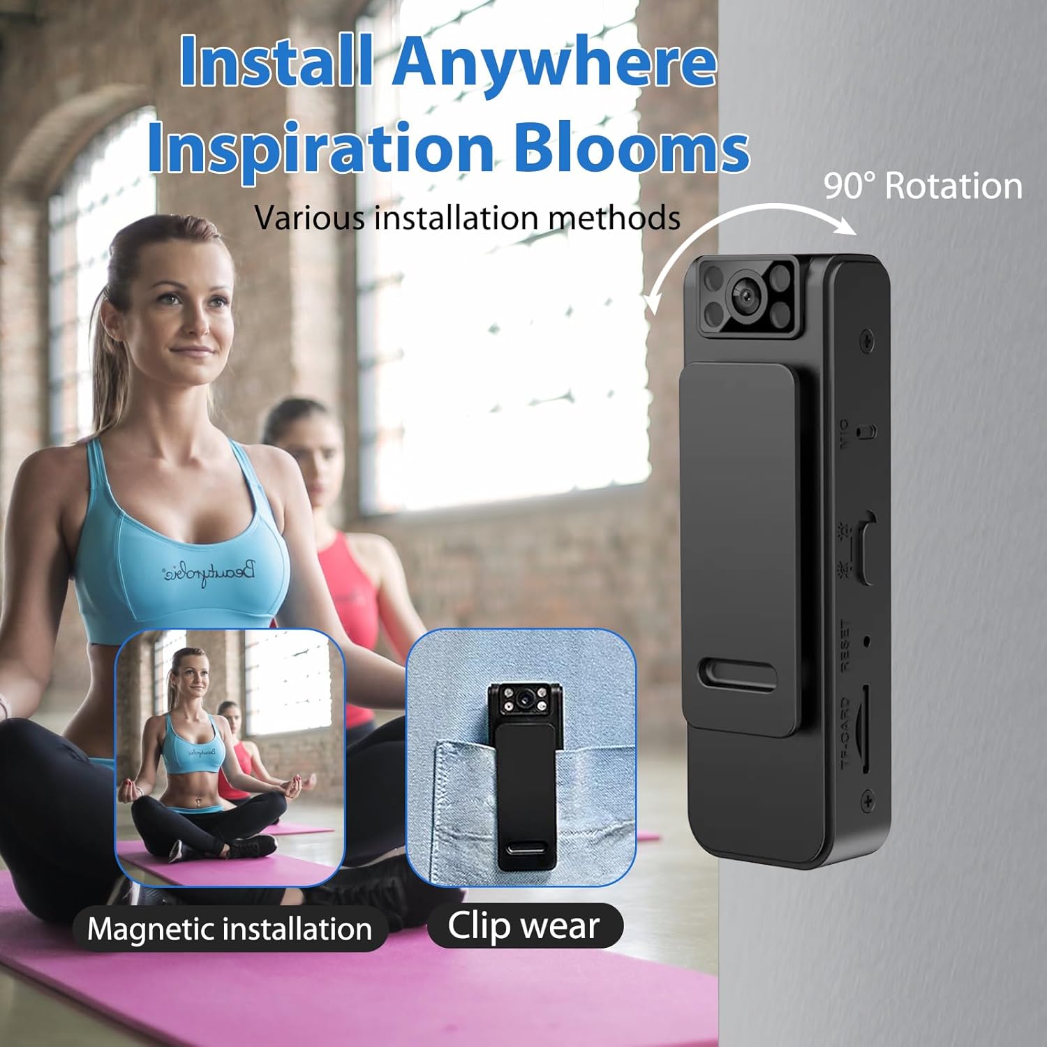 Camera video portabila 1080P,Wireless, Inregistrare Audio-Video, Night Vision, rotire 90°, negru