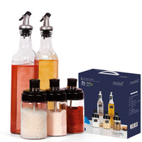 Set elegant pentru ulei, oțet și condimente – 2 sticle din sticlă 500 ml + 3 recipiente cu linguriță 250 ml - imagine 2