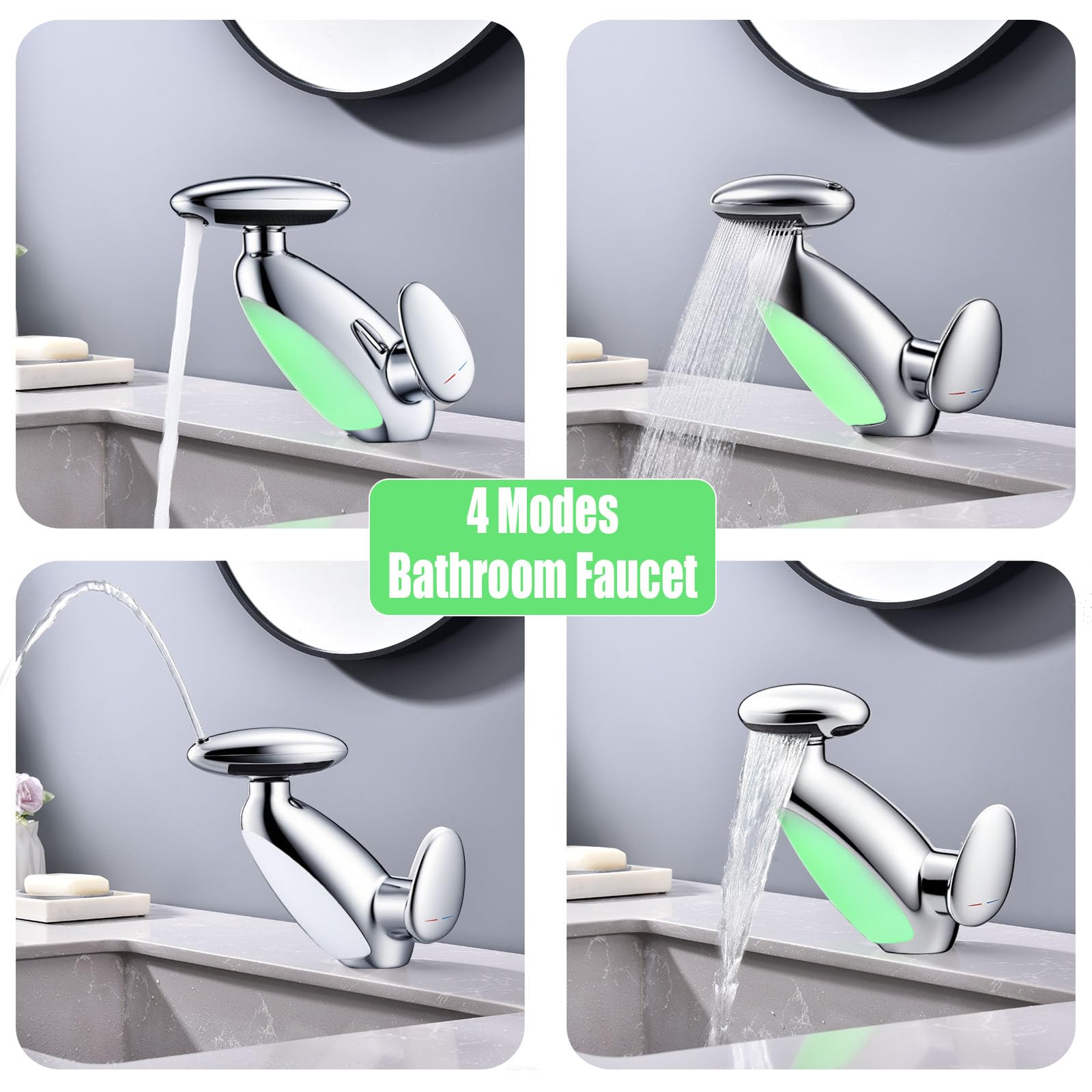 Baterie Chiuveta Baie Premium, 4 Tipuri de Jet, Cap Retractabil, Iluminare LED, Control Inteligent al Apei, Cartus Ceramic